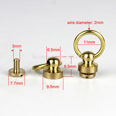 B 10Pcs Solid Brass Ball Post Studs Rivet with D ring Screwback Round Head Nails Spots Spikes Leather Craft DIY Accessories