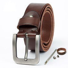 Load image into Gallery viewer, Men Leather Belt Hard Brushed Steel Buckle Soft Original Leather Men&#39;s Genuine Leather Belt Accessories