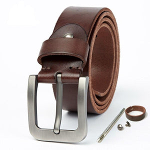 Men Leather Belt Hard Brushed Steel Buckle Soft Original Leather Men's Genuine Leather Belt Accessories