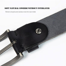 Carica l&#39;immagine nel visualizzatore di Gallery, Men Leather Belt Hard Brushed Steel Buckle Soft Original Leather Men&#39;s Genuine Leather Belt Accessories
