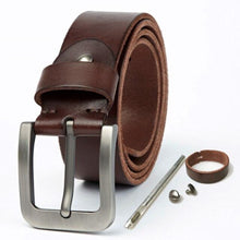 Cargar imagen en el visor de la galería, Men Leather Belt Hard Brushed Steel Buckle Soft Original Leather Men&#39;s Genuine Leather Belt Accessories